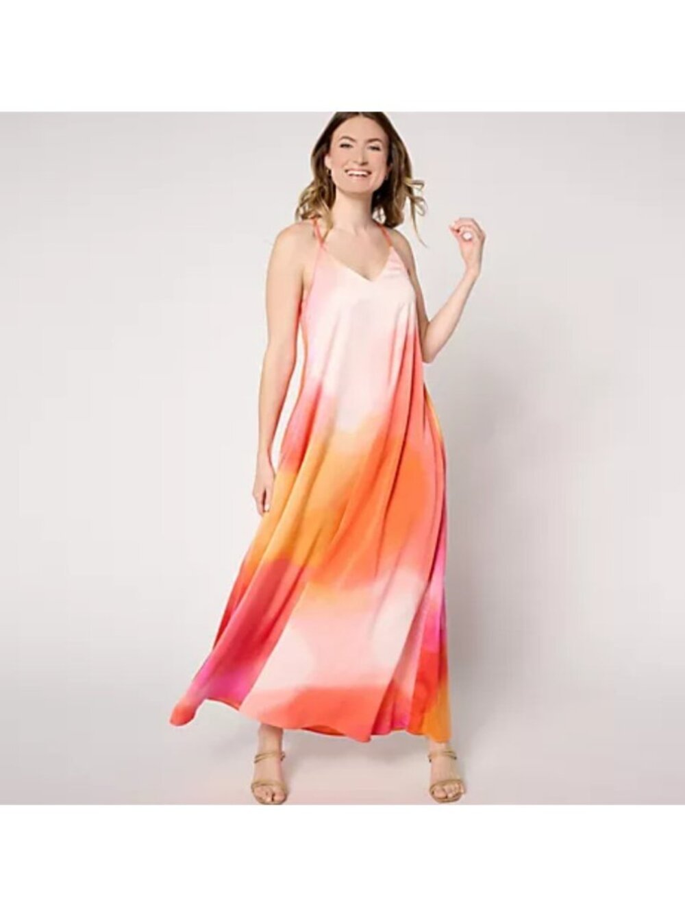 nicole by Nicole Miller Women Dress Sz L Satin Maxi w Shelf Bra Orange A653438